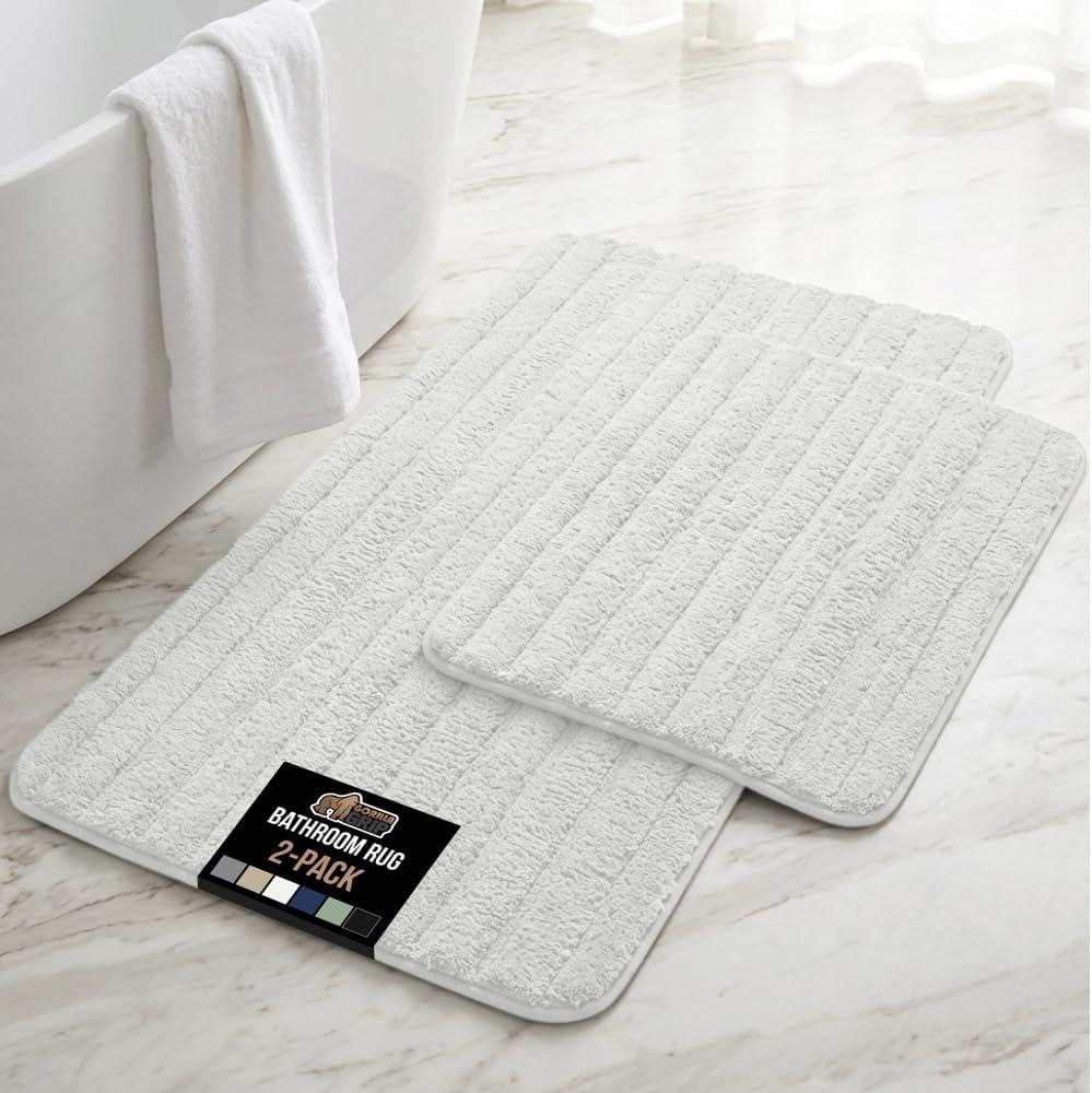image:imageGORILLA GRIP Textured Backing Bathroom Rugs Soft Memory Foam Absorbent Striped Bath Mats Machine Washable amp Fade Resistant Bathmat Accessories for Floor Home Decor Shower Essentials Gray 24x16White