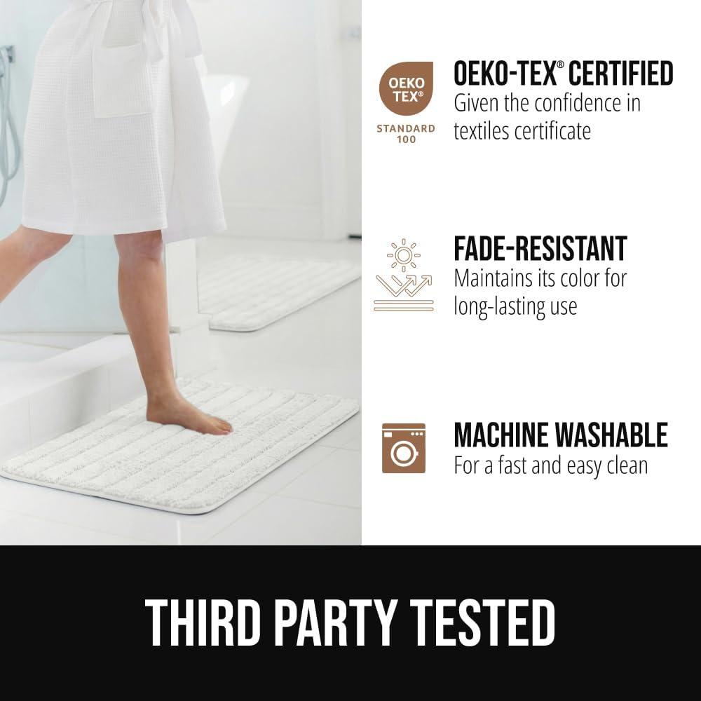 image:imageGORILLA GRIP Textured Backing Bathroom Rugs Soft Memory Foam Absorbent Striped Bath Mats Machine Washable amp Fade Resistant Bathmat Accessories for Floor Home Decor Shower Essentials Gray 24x16White