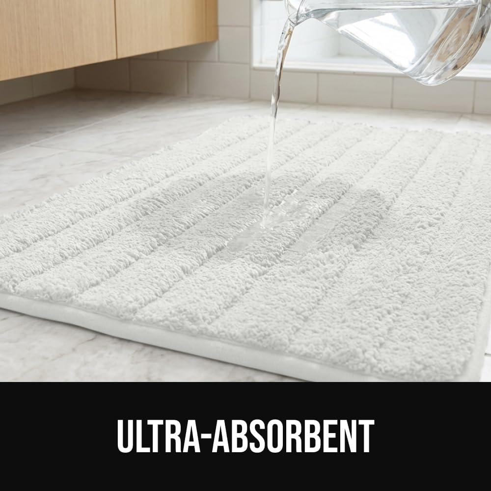 image:imageGORILLA GRIP Textured Backing Bathroom Rugs Soft Memory Foam Absorbent Striped Bath Mats Machine Washable amp Fade Resistant Bathmat Accessories for Floor Home Decor Shower Essentials Gray 24x16White