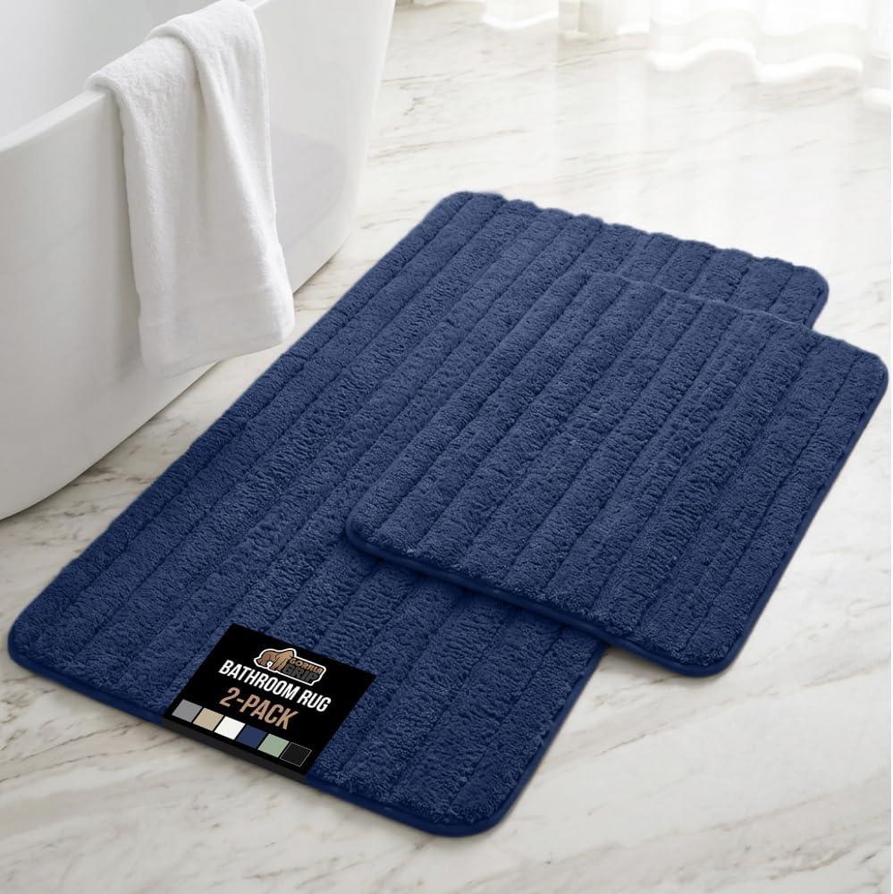 image:imageGORILLA GRIP Textured Backing Bathroom Rugs Soft Memory Foam Absorbent Striped Bath Mats Machine Washable amp Fade Resistant Bathmat Accessories for Floor Home Decor Shower Essentials Gray 24x16Navy