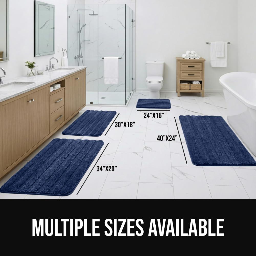 image:imageGORILLA GRIP Textured Backing Bathroom Rugs Soft Memory Foam Absorbent Striped Bath Mats Machine Washable amp Fade Resistant Bathmat Accessories for Floor Home Decor Shower Essentials Gray 24x16Navy