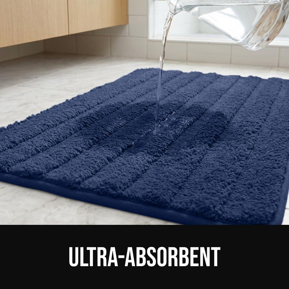 image:imageGORILLA GRIP Textured Backing Bathroom Rugs Soft Memory Foam Absorbent Striped Bath Mats Machine Washable amp Fade Resistant Bathmat Accessories for Floor Home Decor Shower Essentials Gray 24x16Navy