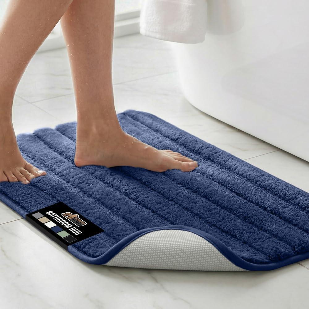 image:imageGORILLA GRIP Textured Backing Bathroom Rugs Soft Memory Foam Absorbent Striped Bath Mats Machine Washable amp Fade Resistant Bathmat Accessories for Floor Home Decor Shower Essentials Gray 24x16Navy