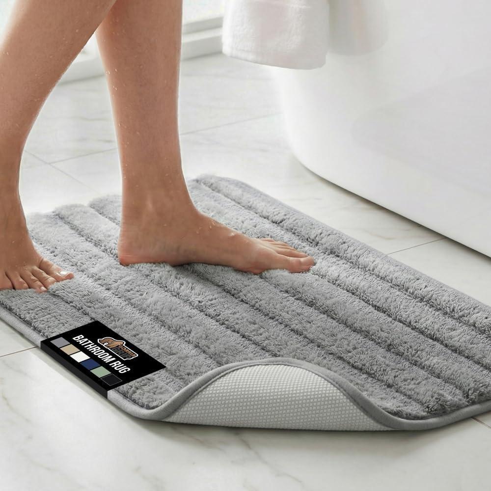 image:imageGORILLA GRIP Textured Backing Bathroom Rugs Soft Memory Foam Absorbent Striped Bath Mats Machine Washable amp Fade Resistant Bathmat Accessories for Floor Home Decor Shower Essentials Gray 24x16Grey