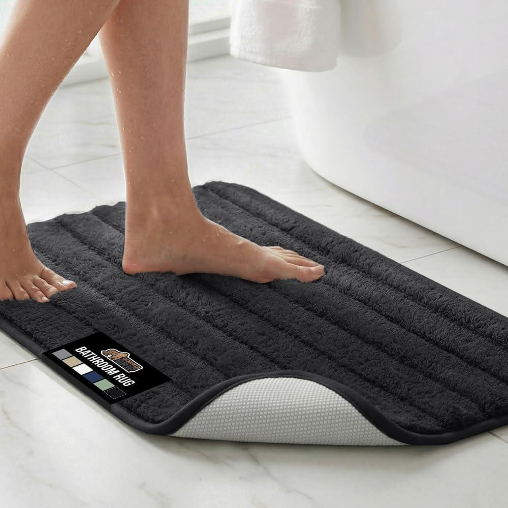 image:imageGORILLA GRIP Textured Backing Bathroom Rugs Soft Memory Foam Absorbent Striped Bath Mats Machine Washable amp Fade Resistant Bathmat Accessories for Floor Home Decor Shower Essentials Gray 24x16Black