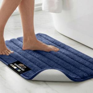 GORILLA GRIP Textured Backing Bathroom Rugs, Soft Memory Foam Absorbent Striped Bath Mats, Machine Washable & Fade Resistant, Bathmat Accessories for Floor, Home Decor Shower Essentials, Gray 24×16(Navy)