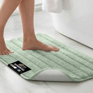 GORILLA GRIP Textured Backing Bathroom Rugs, Soft Memory Foam Absorbent Striped Bath Mats, Machine Washable & Fade Resistant, Bathmat Accessories for Floor, Home Decor Shower Essentials, Gray 24×16(Sage)