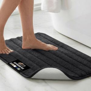 GORILLA GRIP Textured Backing Bathroom Rugs, Soft Memory Foam Absorbent Striped Bath Mats, Machine Washable & Fade Resistant, Bathmat Accessories for Floor, Home Decor Shower Essentials, Gray 24×16(Black)