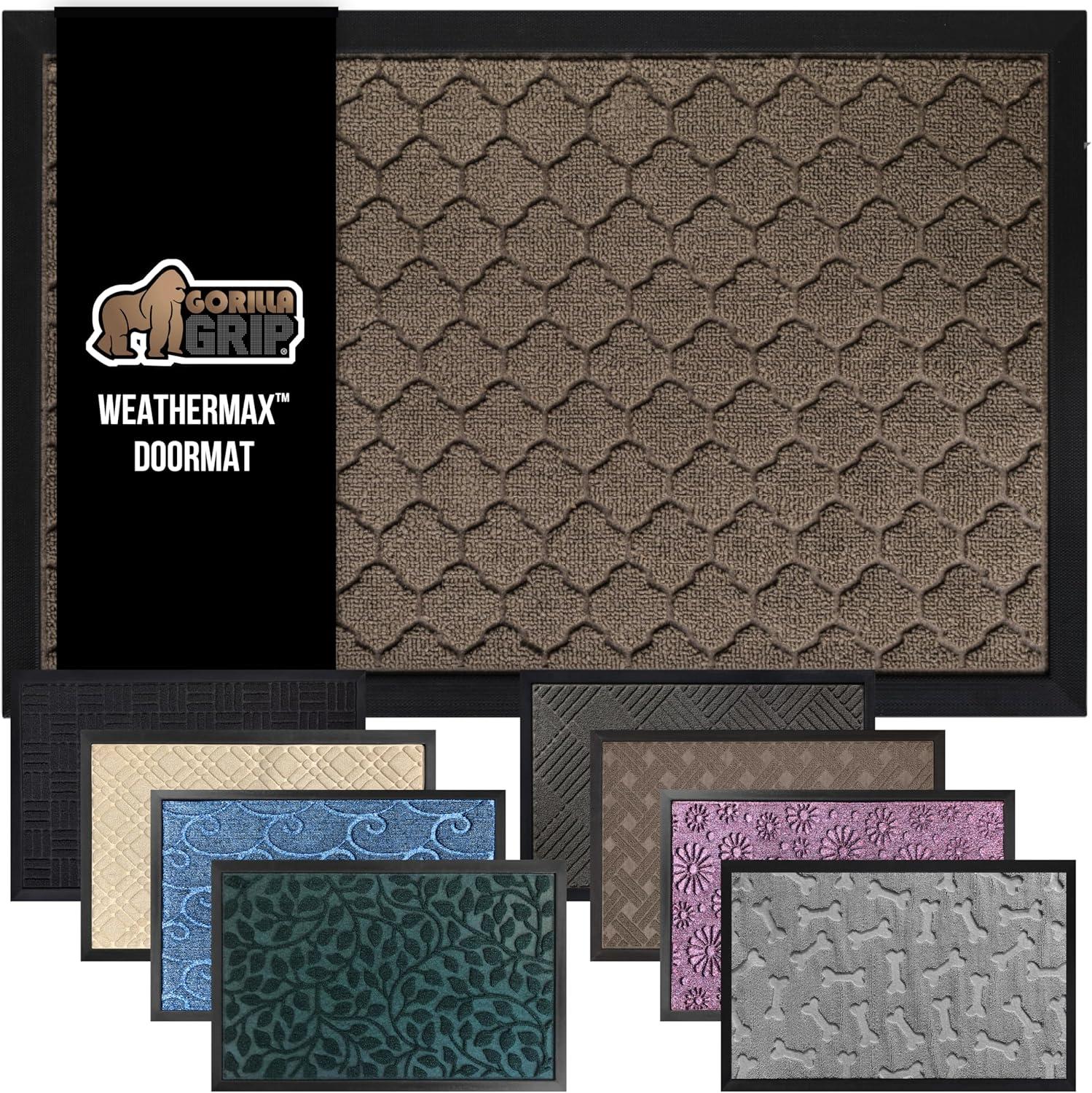 image:imageGORILLA GRIP 100 Waterproof AllSeason WeatherMax Doormat US Designed Natural Rubber Stain and Fade Resistant Low Profile Indoor Outdoor Door Mats Easy Clean Patio Mat 17x29 Latte QuatrefoilLatte Quatrefoil