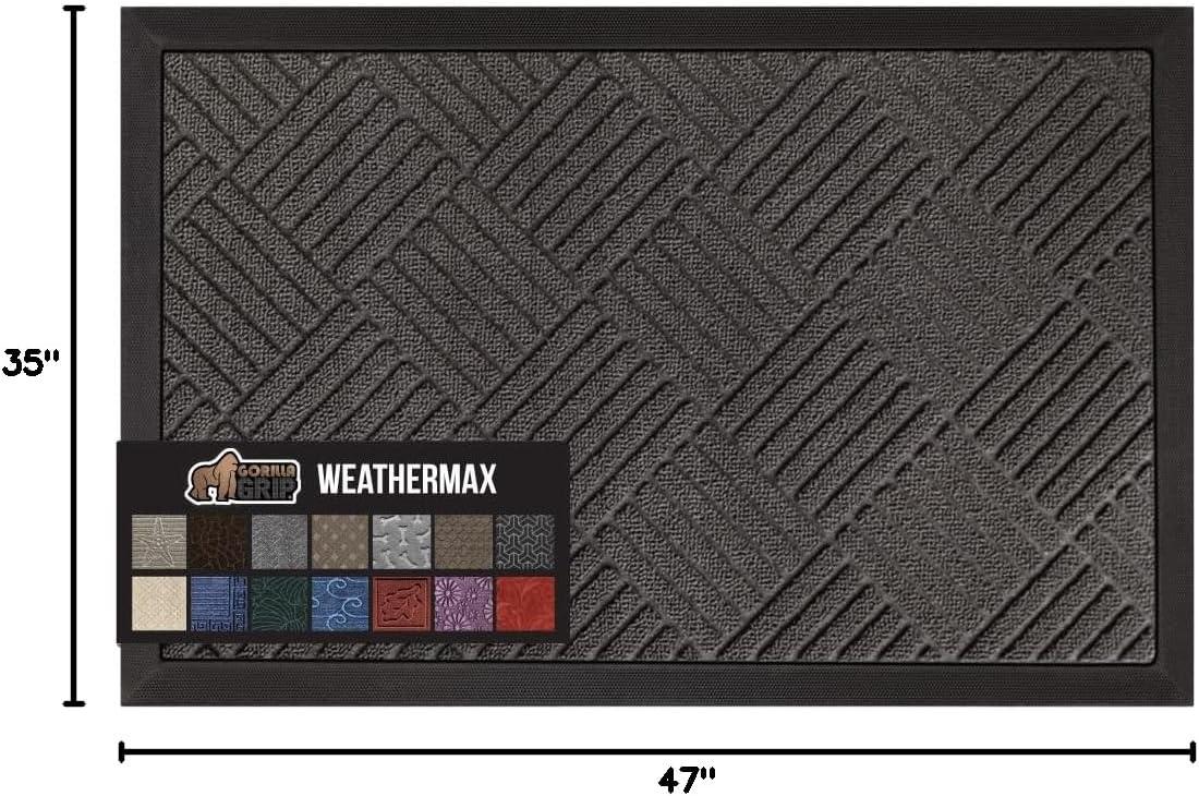 image:imageGORILLA GRIP 100 Waterproof AllSeason WeatherMax Doormat US Designed Natural Rubber Stain and Fade Resistant Low Profile Indoor Outdoor Door Mats Easy Clean Patio Mat 17x29 Latte QuatrefoilGray Diamond