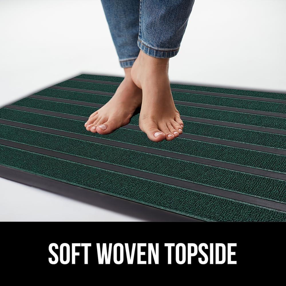 image:imageGORILLA GRIP 100 Waterproof AllSeason WeatherMax Doormat US Designed Natural Rubber Stain and Fade Resistant Low Profile Indoor Outdoor Door Mats Easy Clean Patio Mat 17x29 Latte QuatrefoilGreen Stripe