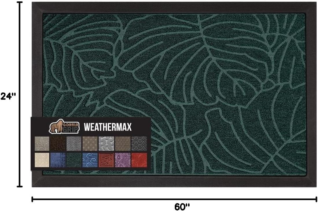 image:imageGORILLA GRIP 100 Waterproof AllSeason WeatherMax Doormat US Designed Natural Rubber Stain and Fade Resistant Low Profile Indoor Outdoor Door Mats Easy Clean Patio Mat 17x29 Latte QuatrefoilGreen Palm