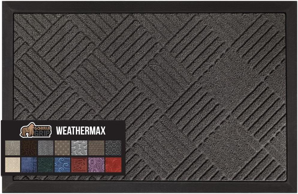 image:imageGORILLA GRIP 100 Waterproof AllSeason WeatherMax Doormat US Designed Natural Rubber Stain and Fade Resistant Low Profile Indoor Outdoor Door Mats Easy Clean Patio Mat 17x29 Latte QuatrefoilGray Diamond