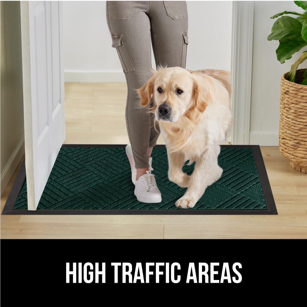 image:imageGORILLA GRIP 100 Waterproof AllSeason WeatherMax Doormat US Designed Natural Rubber Stain and Fade Resistant Low Profile Indoor Outdoor Door Mats Easy Clean Patio Mat 17x29 Latte QuatrefoilGreen Diamond