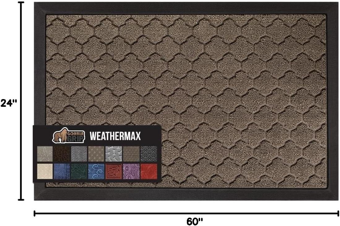 image:imageGORILLA GRIP 100 Waterproof AllSeason WeatherMax Doormat US Designed Natural Rubber Stain and Fade Resistant Low Profile Indoor Outdoor Door Mats Easy Clean Patio Mat 17x29 Latte QuatrefoilLatte Quatrefoil