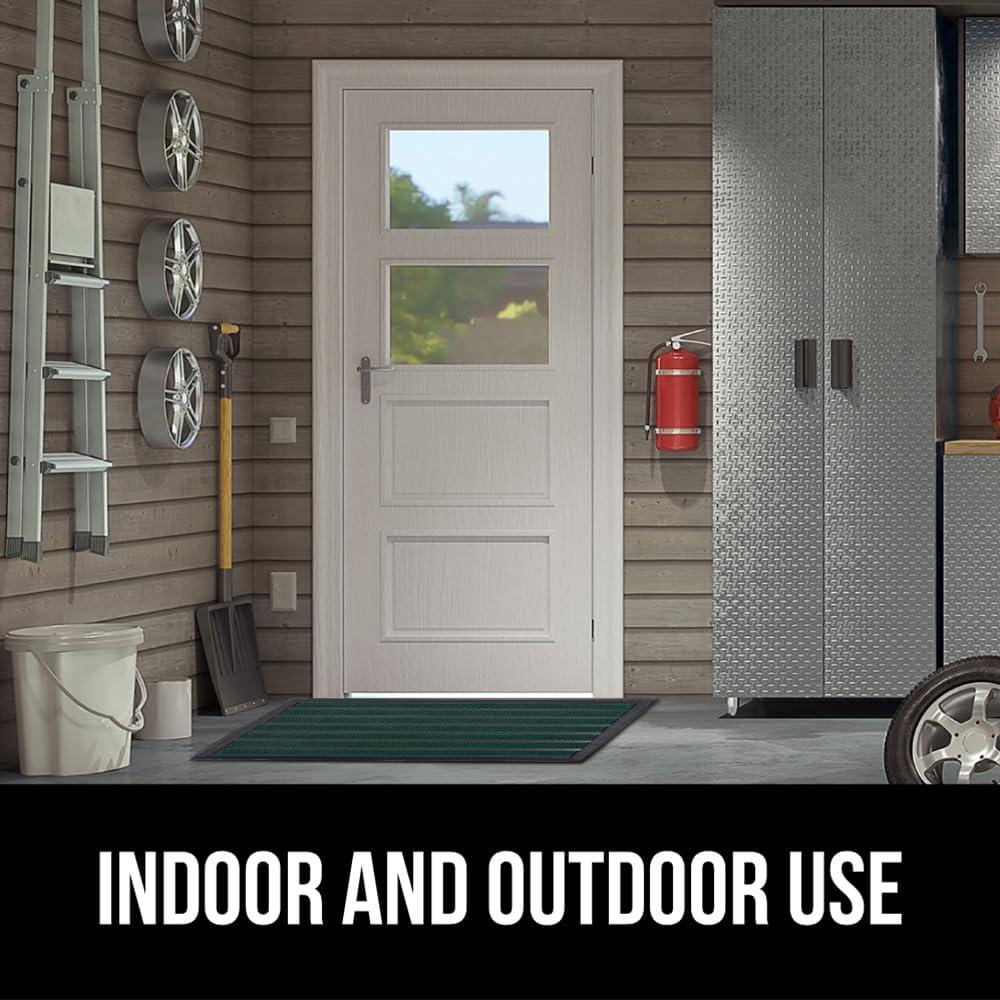 image:imageGORILLA GRIP 100 Waterproof AllSeason WeatherMax Doormat US Designed Natural Rubber Stain and Fade Resistant Low Profile Indoor Outdoor Door Mats Easy Clean Patio Mat 17x29 Latte QuatrefoilGreen Stripe