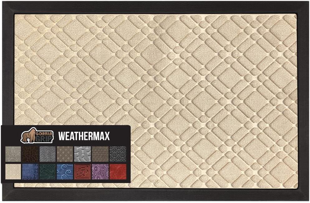 image:imageGORILLA GRIP 100 Waterproof AllSeason WeatherMax Doormat US Designed Natural Rubber Stain and Fade Resistant Low Profile Indoor Outdoor Door Mats Easy Clean Patio Mat 17x29 Latte QuatrefoilModern Latte