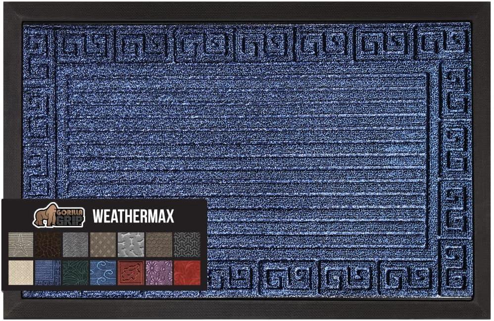 image:imageGORILLA GRIP 100 Waterproof AllSeason WeatherMax Doormat US Designed Natural Rubber Stain and Fade Resistant Low Profile Indoor Outdoor Door Mats Easy Clean Patio Mat 17x29 Latte QuatrefoilNavy Greek Keys