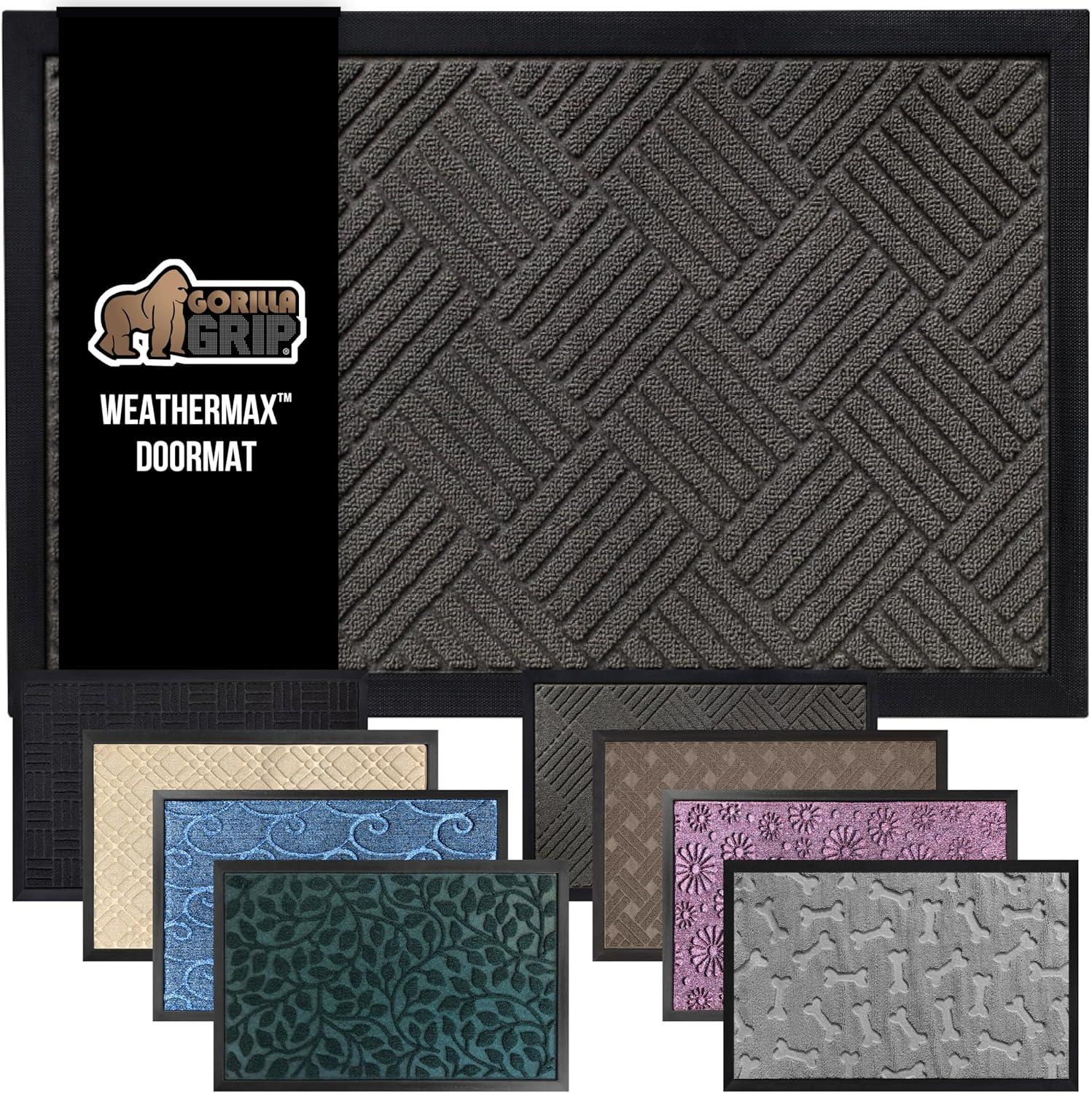 image:imageGORILLA GRIP 100 Waterproof AllSeason WeatherMax Doormat US Designed Natural Rubber Stain and Fade Resistant Low Profile Indoor Outdoor Door Mats Easy Clean Patio Mat 17x29 Latte QuatrefoilGray Diamond
