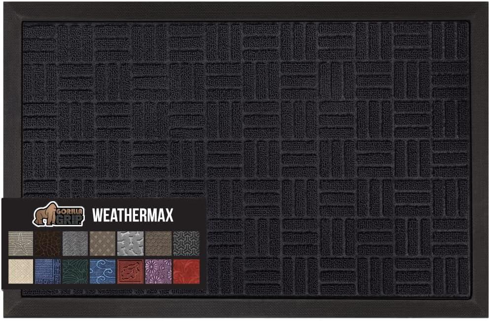 image:imageGORILLA GRIP 100 Waterproof AllSeason WeatherMax Doormat US Designed Natural Rubber Stain and Fade Resistant Low Profile Indoor Outdoor Door Mats Easy Clean Patio Mat 17x29 Latte QuatrefoilMidnight Maze