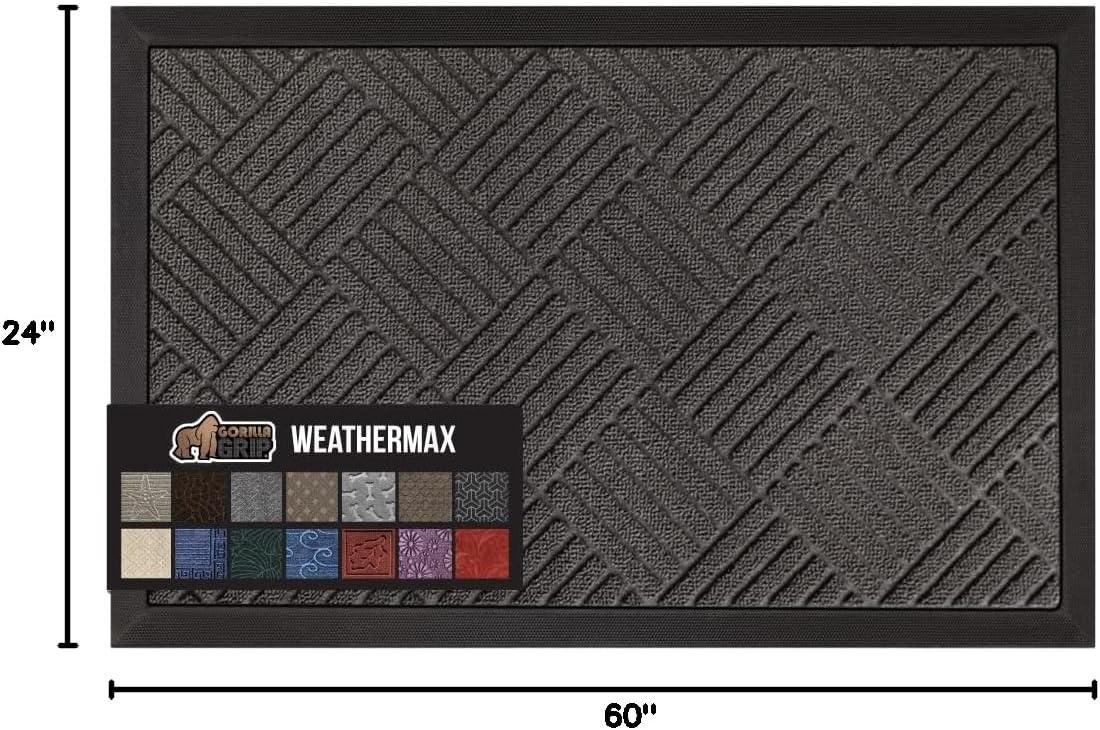 image:imageGORILLA GRIP 100 Waterproof AllSeason WeatherMax Doormat US Designed Natural Rubber Stain and Fade Resistant Low Profile Indoor Outdoor Door Mats Easy Clean Patio Mat 17x29 Latte QuatrefoilGray Diamond