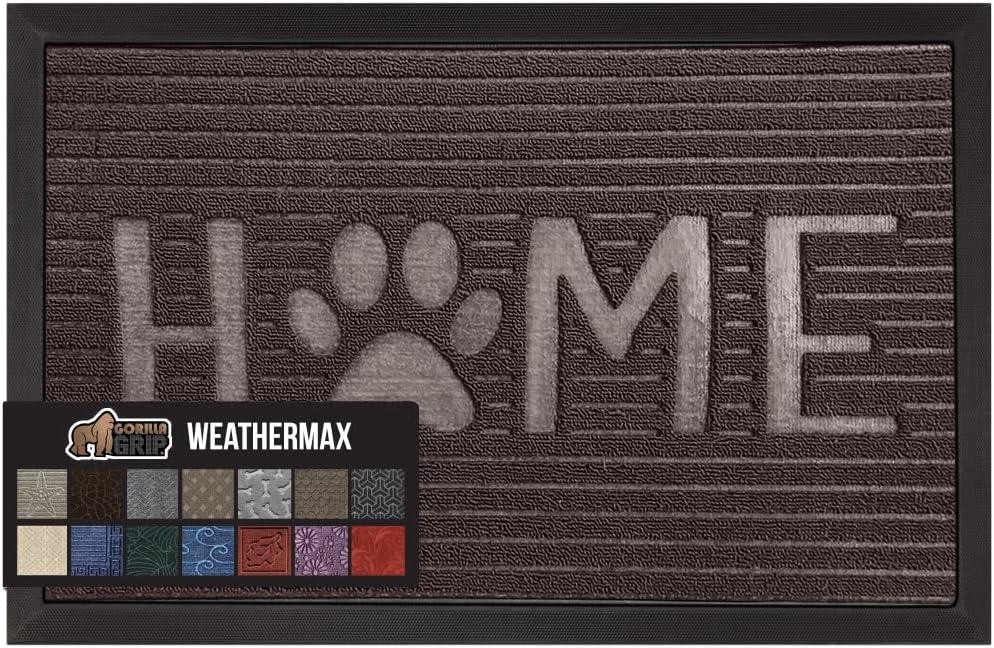 image:imageGORILLA GRIP 100 Waterproof AllSeason WeatherMax Doormat US Designed Natural Rubber Stain and Fade Resistant Low Profile Indoor Outdoor Door Mats Easy Clean Patio Mat 17x29 Latte QuatrefoilEspresso Home Paw