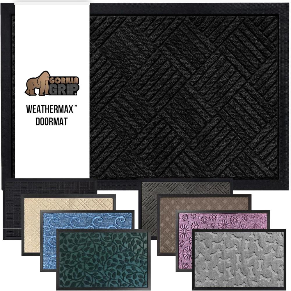 image:imageGORILLA GRIP 100 Waterproof AllSeason WeatherMax Doormat US Designed Natural Rubber Stain and Fade Resistant Low Profile Indoor Outdoor Door Mats Easy Clean Patio Mat 17x29 Latte QuatrefoilBlack Diamond