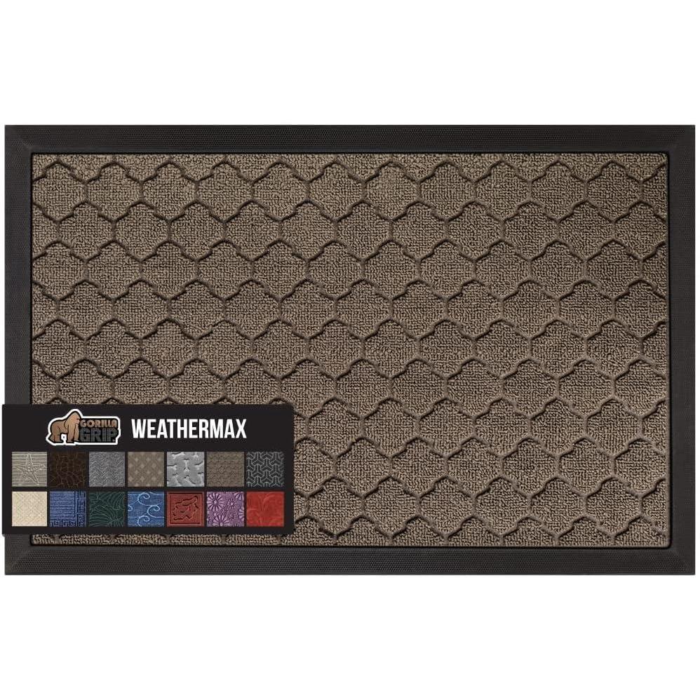 image:imageGORILLA GRIP 100 Waterproof AllSeason WeatherMax Doormat US Designed Natural Rubber Stain and Fade Resistant Low Profile Indoor Outdoor Door Mats Easy Clean Patio Mat 17x29 Latte QuatrefoilLatte Quatrefoil