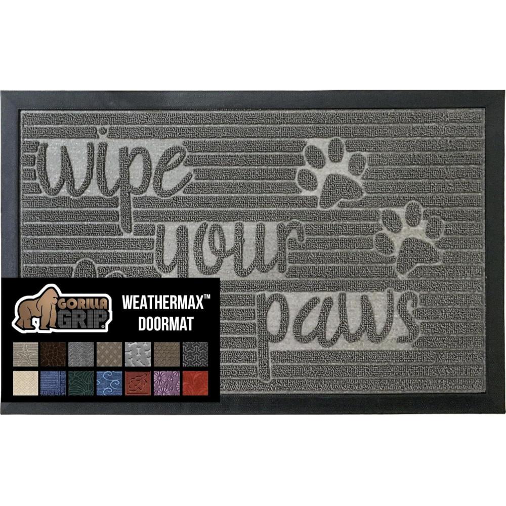 image:imageGORILLA GRIP 100 Waterproof AllSeason WeatherMax Doormat US Designed Natural Rubber Stain and Fade Resistant Low Profile Indoor Outdoor Door Mats Easy Clean Patio Mat 17x29 Latte QuatrefoilStone Paws