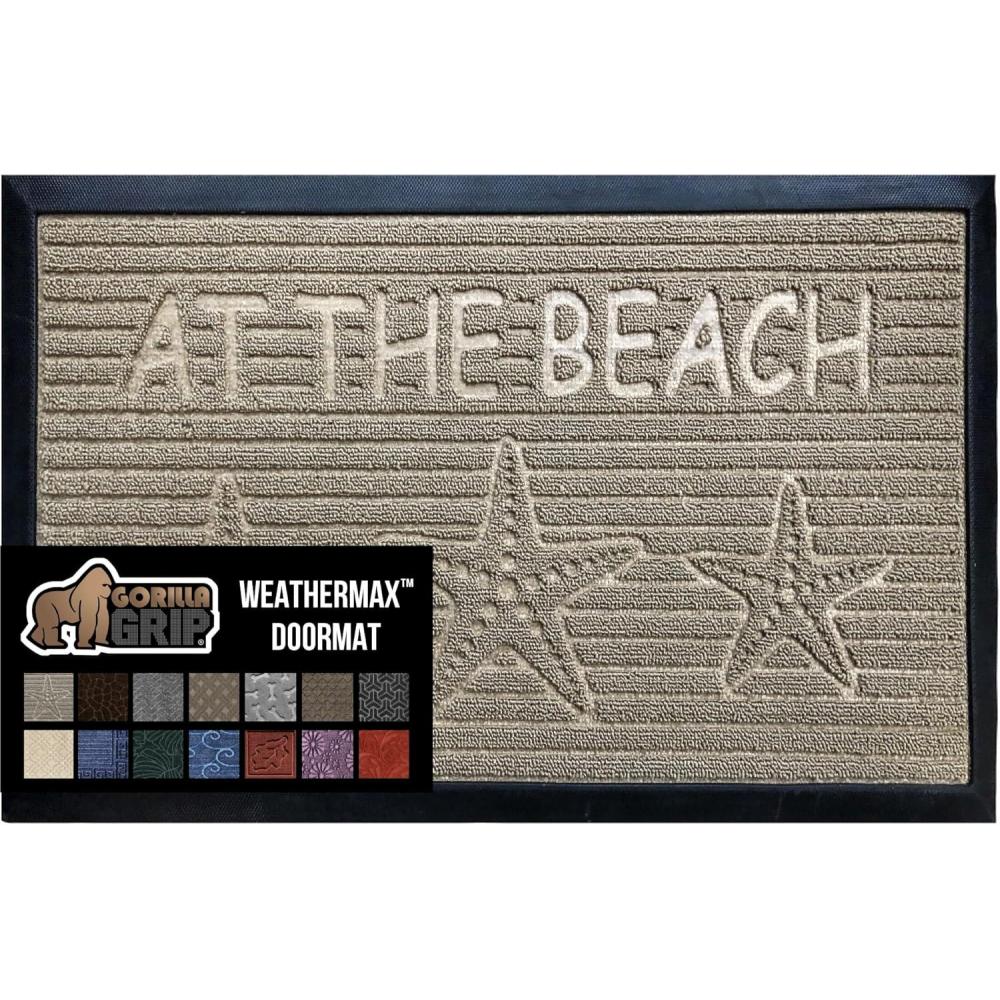 image:imageGORILLA GRIP 100 Waterproof AllSeason WeatherMax Doormat US Designed Natural Rubber Stain and Fade Resistant Low Profile Indoor Outdoor Door Mats Easy Clean Patio Mat 17x29 Latte QuatrefoilSand Beach