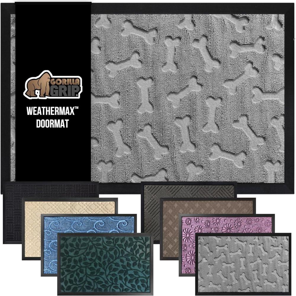 image:imageGORILLA GRIP 100 Waterproof AllSeason WeatherMax Doormat US Designed Natural Rubber Stain and Fade Resistant Low Profile Indoor Outdoor Door Mats Easy Clean Patio Mat 17x29 Latte QuatrefoilLight Gray Bones