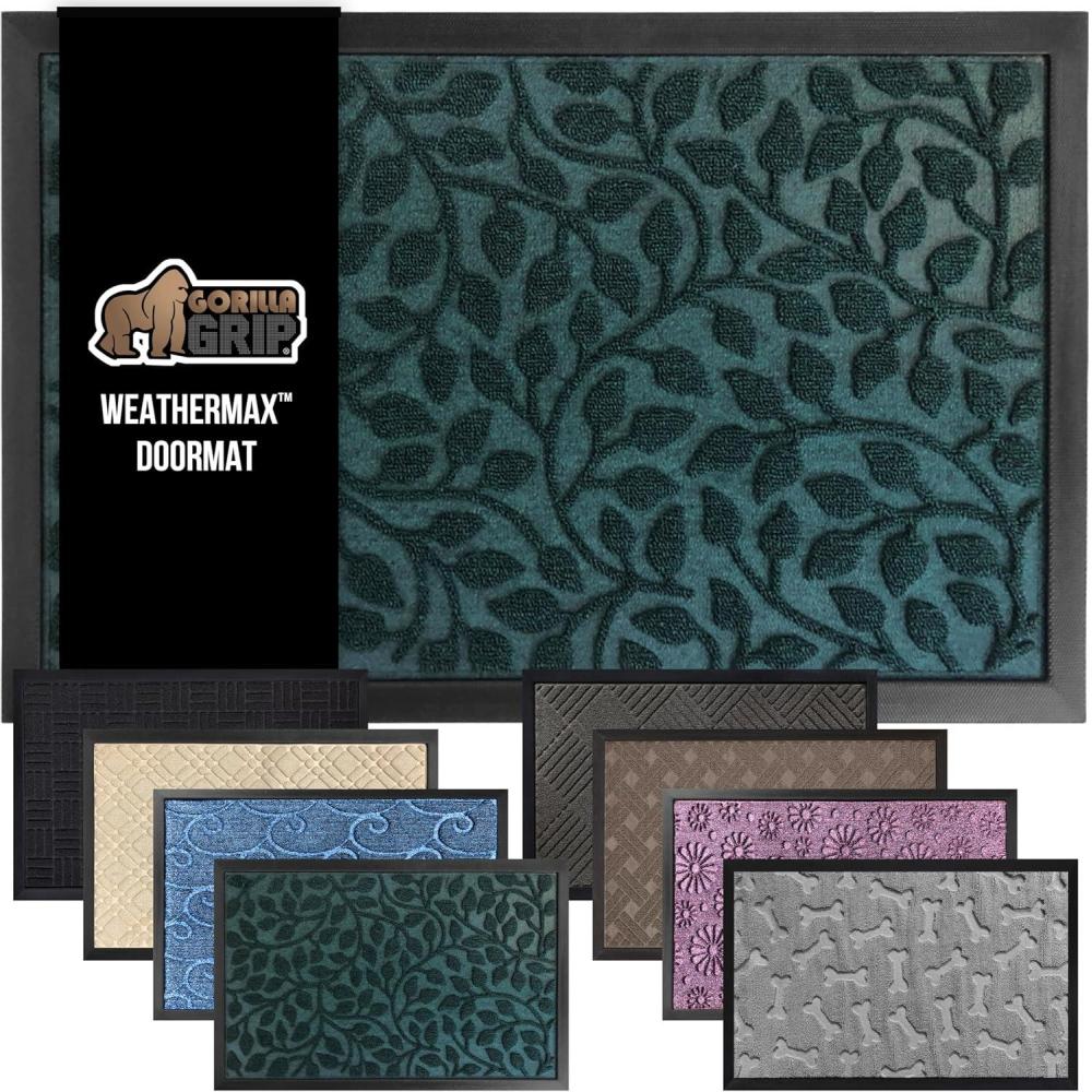 image:imageGORILLA GRIP 100 Waterproof AllSeason WeatherMax Doormat US Designed Natural Rubber Stain and Fade Resistant Low Profile Indoor Outdoor Door Mats Easy Clean Patio Mat 17x29 Latte QuatrefoilMoss Vine Leaves