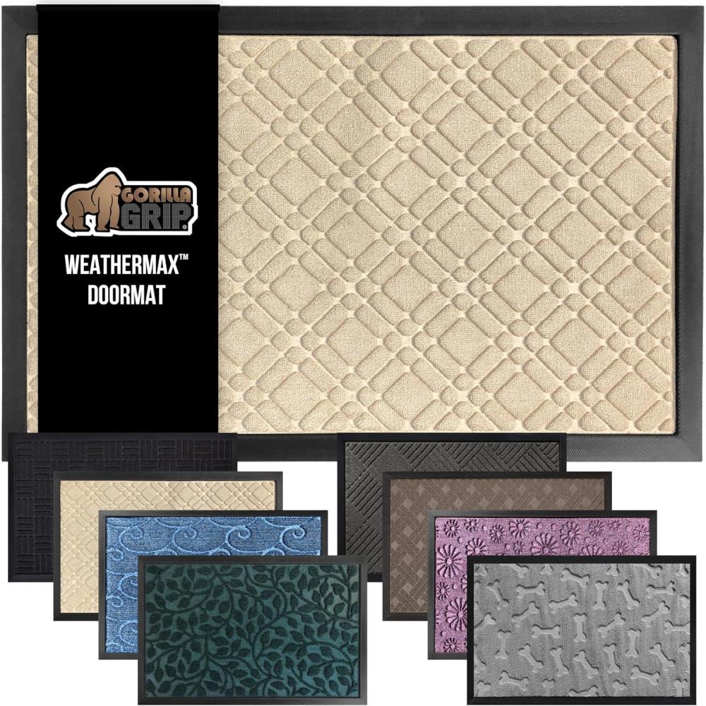image:imageGORILLA GRIP 100 Waterproof AllSeason WeatherMax Doormat US Designed Natural Rubber Stain and Fade Resistant Low Profile Indoor Outdoor Door Mats Easy Clean Patio Mat 17x29 Latte QuatrefoilModern Latte