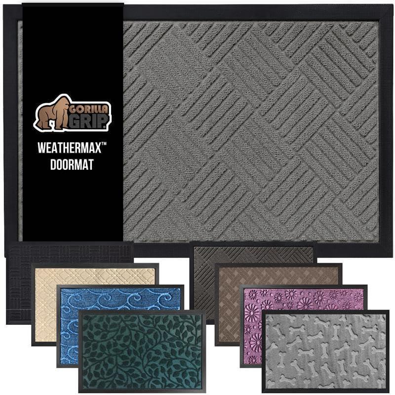 image:imageGORILLA GRIP 100 Waterproof AllSeason WeatherMax Doormat US Designed Natural Rubber Stain and Fade Resistant Low Profile Indoor Outdoor Door Mats Easy Clean Patio Mat 17x29 Latte QuatrefoilGray Diamond