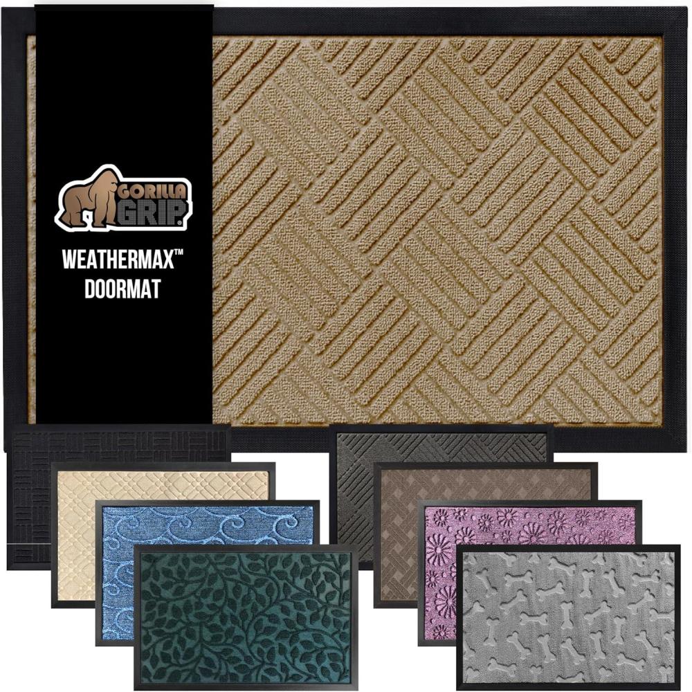 image:imageGORILLA GRIP 100 Waterproof AllSeason WeatherMax Doormat US Designed Natural Rubber Stain and Fade Resistant Low Profile Indoor Outdoor Door Mats Easy Clean Patio Mat 17x29 Latte QuatrefoilBeige Diamond