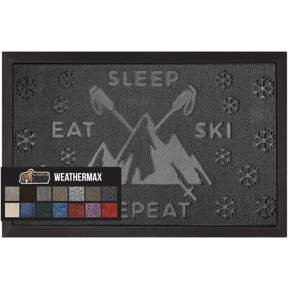 image:imageGORILLA GRIP 100 Waterproof AllSeason WeatherMax Doormat US Designed Natural Rubber Stain and Fade Resistant Low Profile Indoor Outdoor Door Mats Easy Clean Patio Mat 17x29 Latte QuatrefoilGraphite Skiing