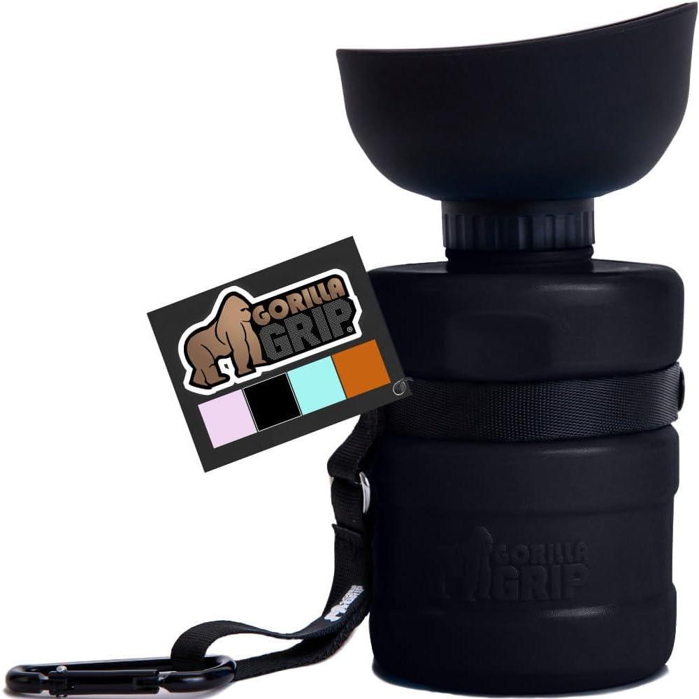 image:imageGORILLA GRIP Dog Water Bottle Portable Water Bowl Dispenser for Dogs 16 oz Leak Proof Pet Travel Squeeze Bottles Food Grade Silicone to Go Puppy Essentials Hiking Camping Trip Accessories Onyx
