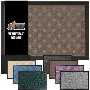 GORILLA GRIP 100% Waterproof All-Season WeatherMax Doormat US Designed Natural Rubber, Stain and Fade Resistant, Low Profile Indoor Outdoor Door Mats, Easy Clean Patio Mat, 17×29, Latte Quatrefoil(Taupe Basket Weave)