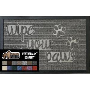 GORILLA GRIP 100% Waterproof All-Season WeatherMax Doormat US Designed Natural Rubber, Stain and Fade Resistant, Low Profile Indoor Outdoor Door Mats, Easy Clean Patio Mat, 17×29, Latte Quatrefoil(Stone Paws)