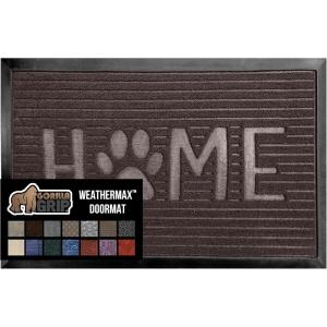 GORILLA GRIP 100% Waterproof All-Season WeatherMax Doormat US Designed Natural Rubber, Stain and Fade Resistant, Low Profile Indoor Outdoor Door Mats, Easy Clean Patio Mat, 17×29, Latte Quatrefoil(Espresso Home Paw)