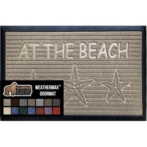 GORILLA GRIP 100% Waterproof All-Season WeatherMax Doormat US Designed Natural Rubber, Stain and Fade Resistant, Low Profile Indoor Outdoor Door Mats, Easy Clean Patio Mat, 17×29, Latte Quatrefoil(Sand Beach)