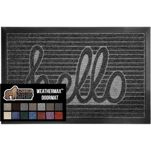 GORILLA GRIP 100% Waterproof All-Season WeatherMax Doormat US Designed Natural Rubber, Stain and Fade Resistant, Low Profile Indoor Outdoor Door Mats, Easy Clean Patio Mat, 17×29, Latte Quatrefoil(Charcoal Hello)