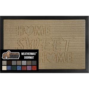 GORILLA GRIP 100% Waterproof All-Season WeatherMax Doormat US Designed Natural Rubber, Stain and Fade Resistant, Low Profile Indoor Outdoor Door Mats, Easy Clean Patio Mat, 17×29, Latte Quatrefoil(Almond Home Sweet Home)