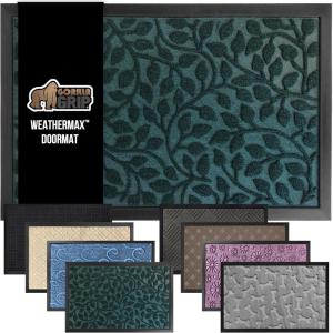 GORILLA GRIP 100% Waterproof All-Season WeatherMax Doormat US Designed Natural Rubber, Stain and Fade Resistant, Low Profile Indoor Outdoor Door Mats, Easy Clean Patio Mat, 17×29, Latte Quatrefoil(Moss Vine Leaves)