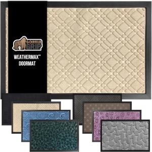 GORILLA GRIP 100% Waterproof All-Season WeatherMax Doormat US Designed Natural Rubber, Stain and Fade Resistant, Low Profile Indoor Outdoor Door Mats, Easy Clean Patio Mat, 17×29, Latte Quatrefoil(Modern Latte)