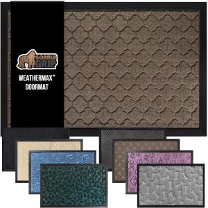 GORILLA GRIP 100% Waterproof All-Season WeatherMax Doormat US Designed Natural Rubber, Stain and Fade Resistant, Low Profile Indoor Outdoor Door Mats, Easy Clean Patio Mat, 17×29, Latte Quatrefoil(Beige Quatre)
