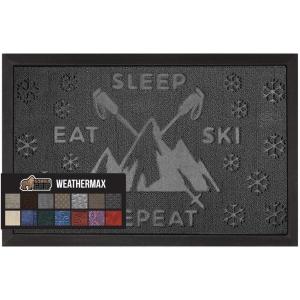 GORILLA GRIP 100% Waterproof All-Season WeatherMax Doormat US Designed Natural Rubber, Stain and Fade Resistant, Low Profile Indoor Outdoor Door Mats, Easy Clean Patio Mat, 17×29, Latte Quatrefoil(Graphite Skiing)