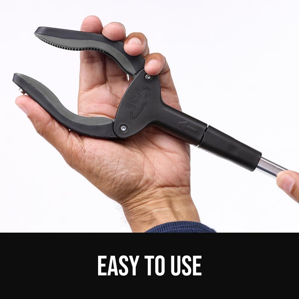 image:imageGORILLA GRIP Strong Rubber Lined Claw Grabber Ergonomic AntiSlip Reacher Tool for Seniors 360 Magnetic Rotating Head Reaching Pick Up Stick Foldable Trash Picker Handicap Gripper YellowGray