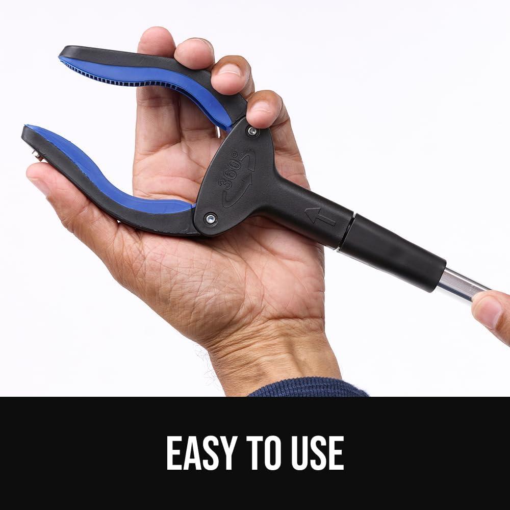 image:imageGORILLA GRIP Strong Rubber Lined Claw Grabber Ergonomic AntiSlip Reacher Tool for Seniors 360 Magnetic Rotating Head Reaching Pick Up Stick Foldable Trash Picker Handicap Gripper YellowBlue