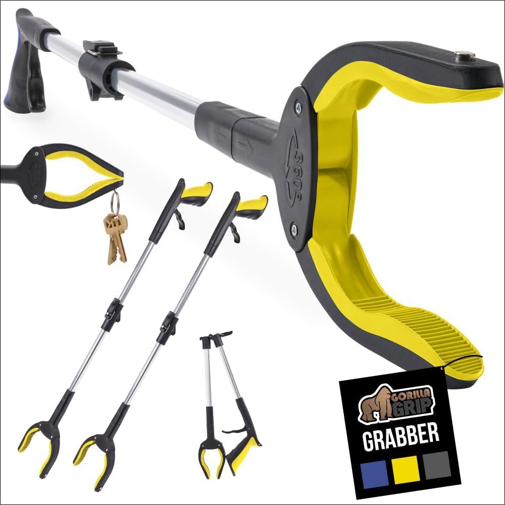 image:imageGORILLA GRIP Strong Rubber Lined Claw Grabber Ergonomic AntiSlip Reacher Tool for Seniors 360 Magnetic Rotating Head Reaching Pick Up Stick Foldable Trash Picker Handicap Gripper YellowYellow